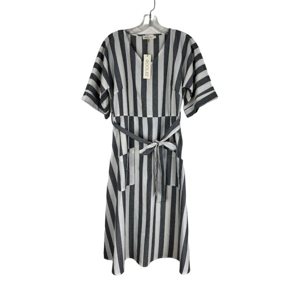 Roolee Gray and White Striped Midi Dress - Picture 2 of 8